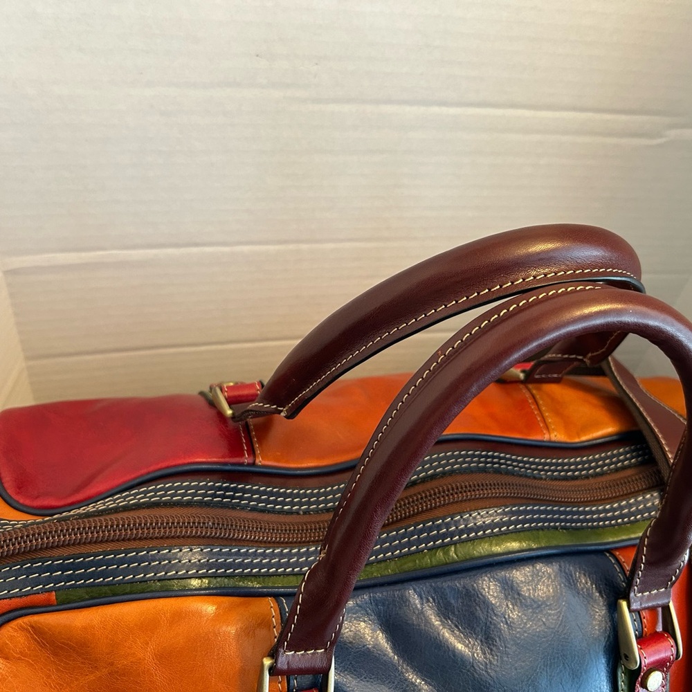 Tornabuoni Duffle bag leather luggage Burgundy Chestnut Brown Made in Italy New - Picture 10 of 13